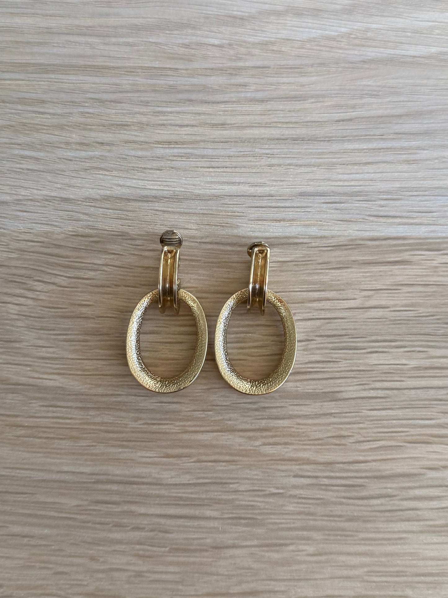 Brushed Gold Oval Hanging Earring