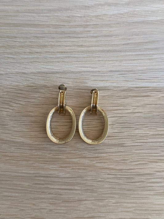 Brushed Gold Oval Hanging Earring