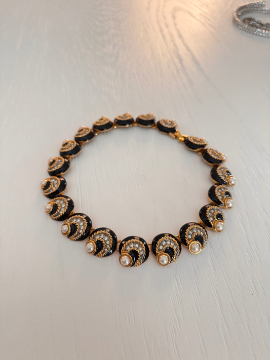Black Gold And Pearl Choker Necklace