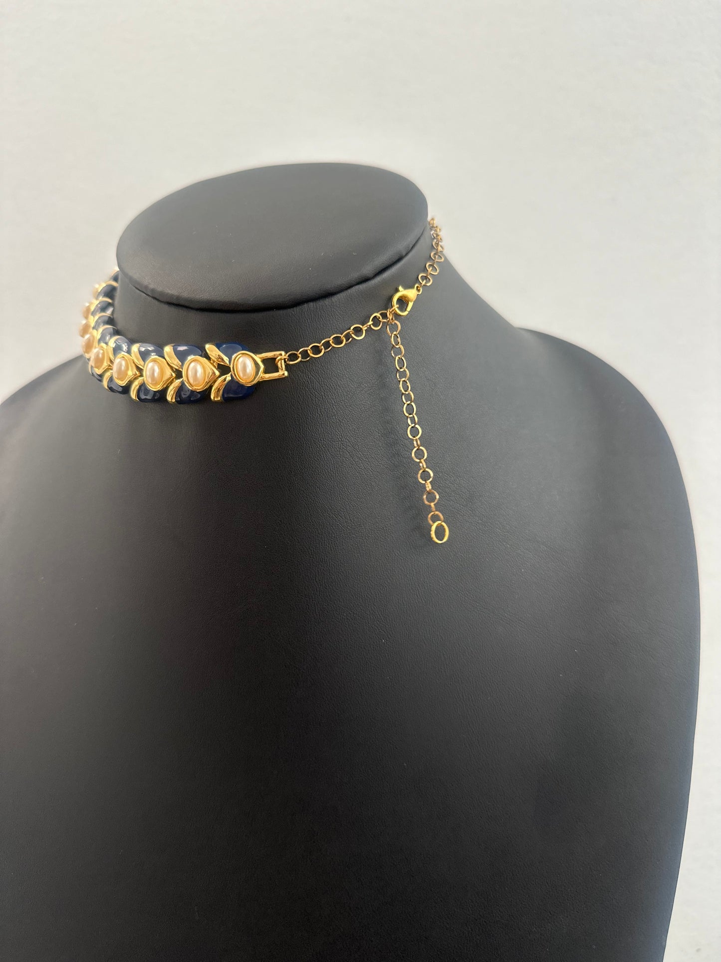 Enamel and Faux Pearl Choker Necklace