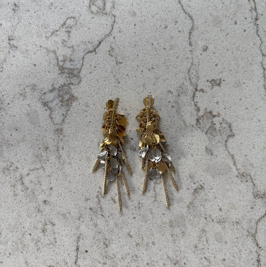 Two Tone Leaf Crystal Hanging Earrings