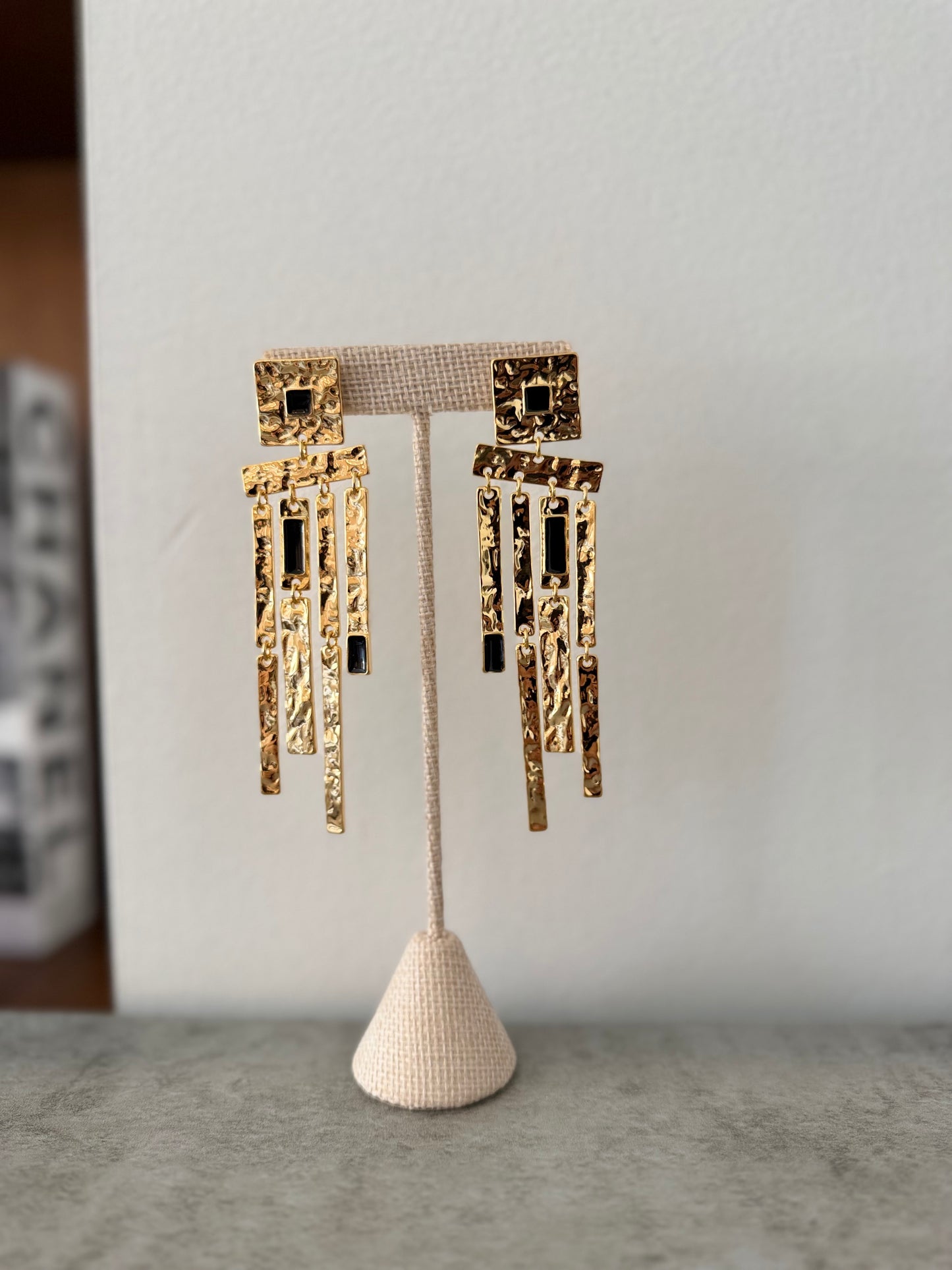 Black and Gold Hammered Hanging Earrings