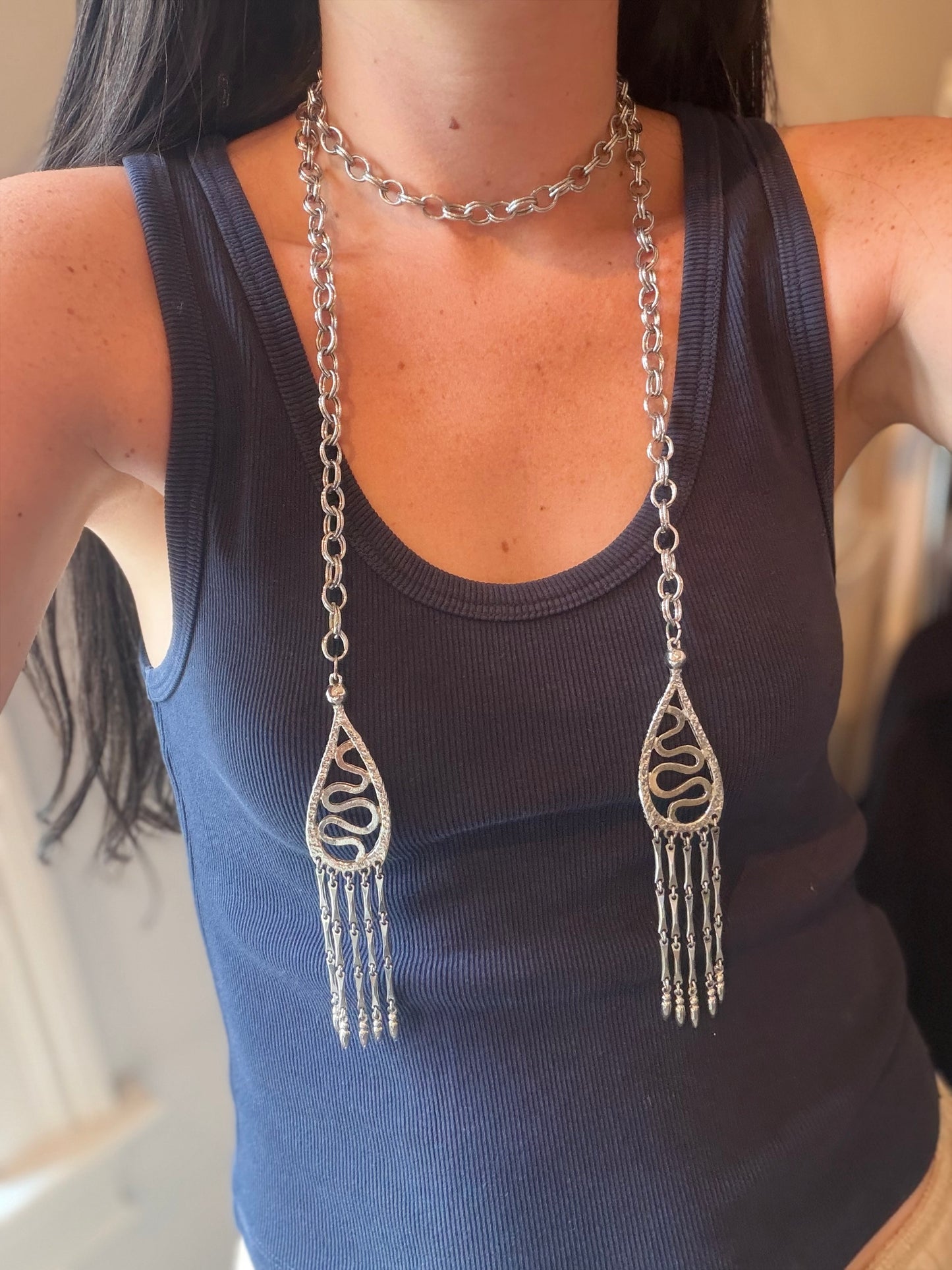 Vintage Silver Lariat Wrap Around Necklace
