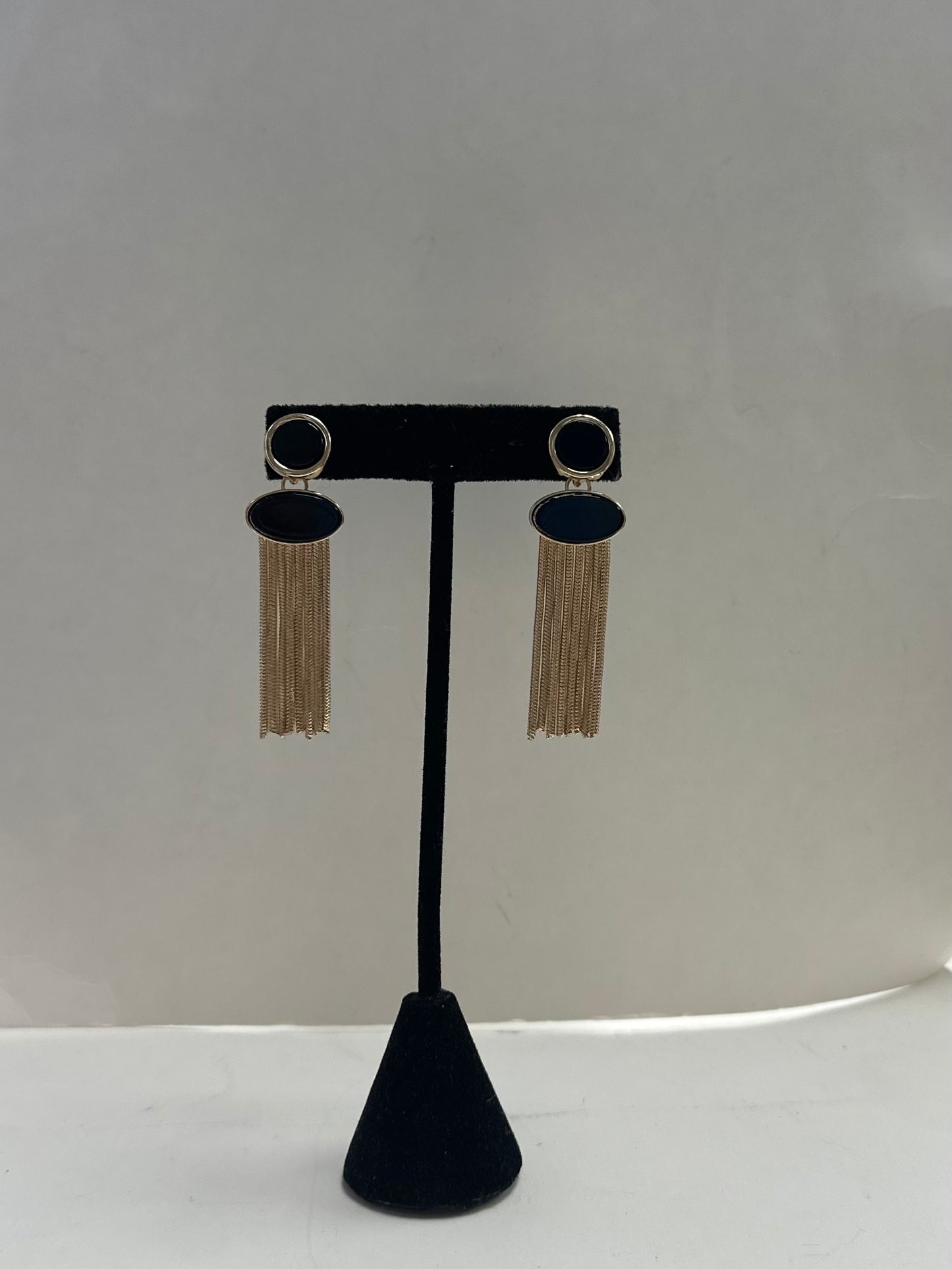 Black Oval Tassel Earrings