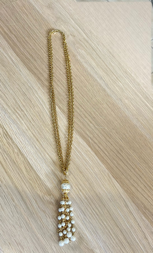 Gold And Pearl Tassel Necklace