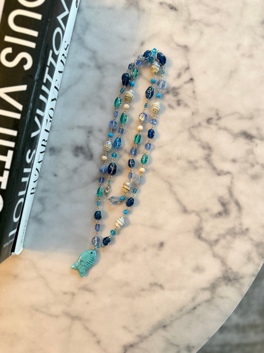 Turquoise Beaded Fish Necklace