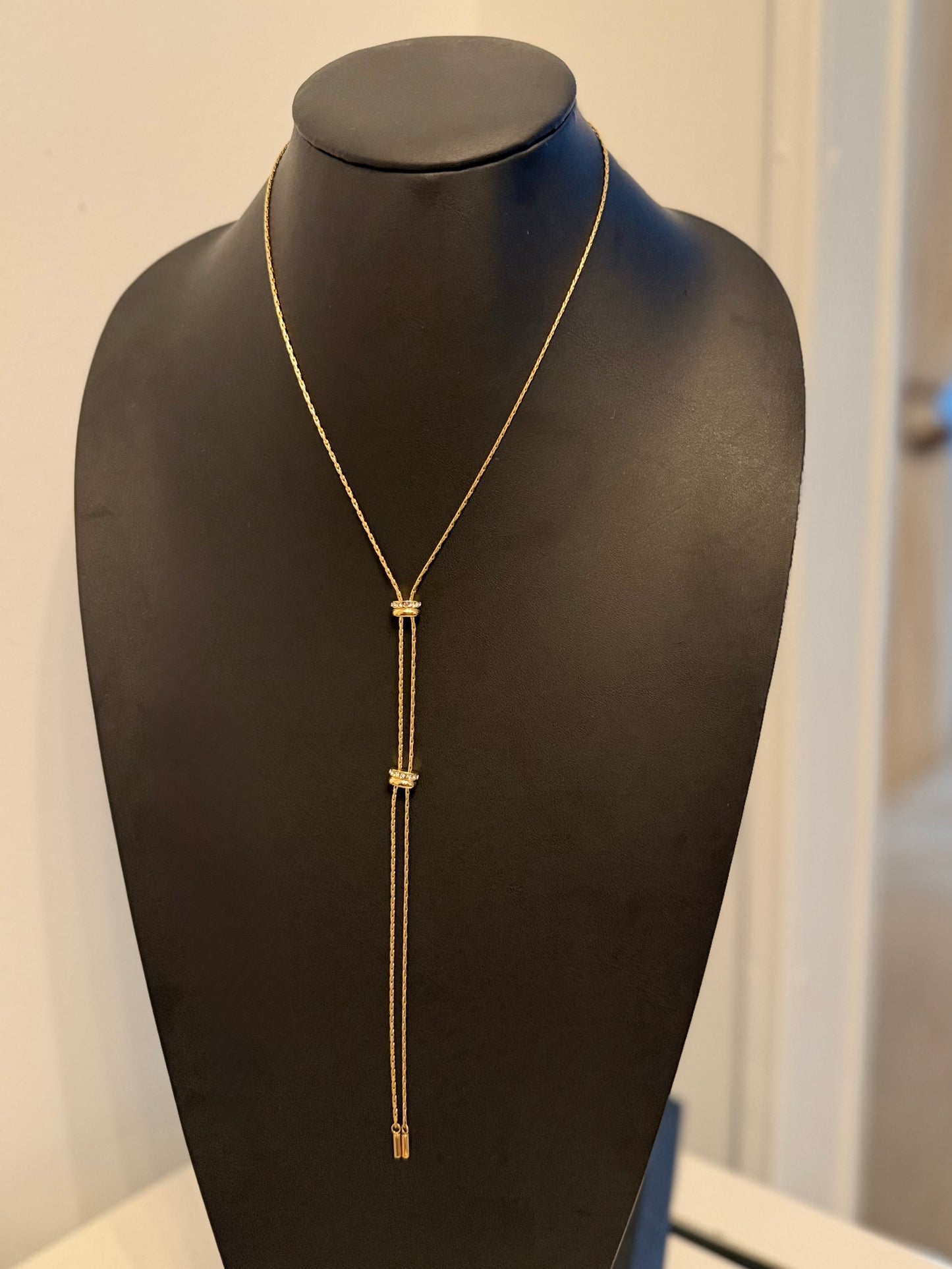 Adjustable Gold Crystal Lariat Necklace