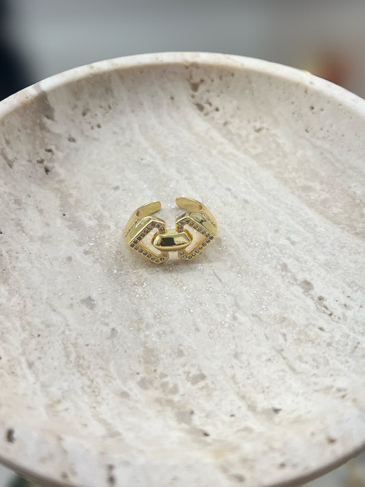 Gold And Crystal Double Triangle Ring