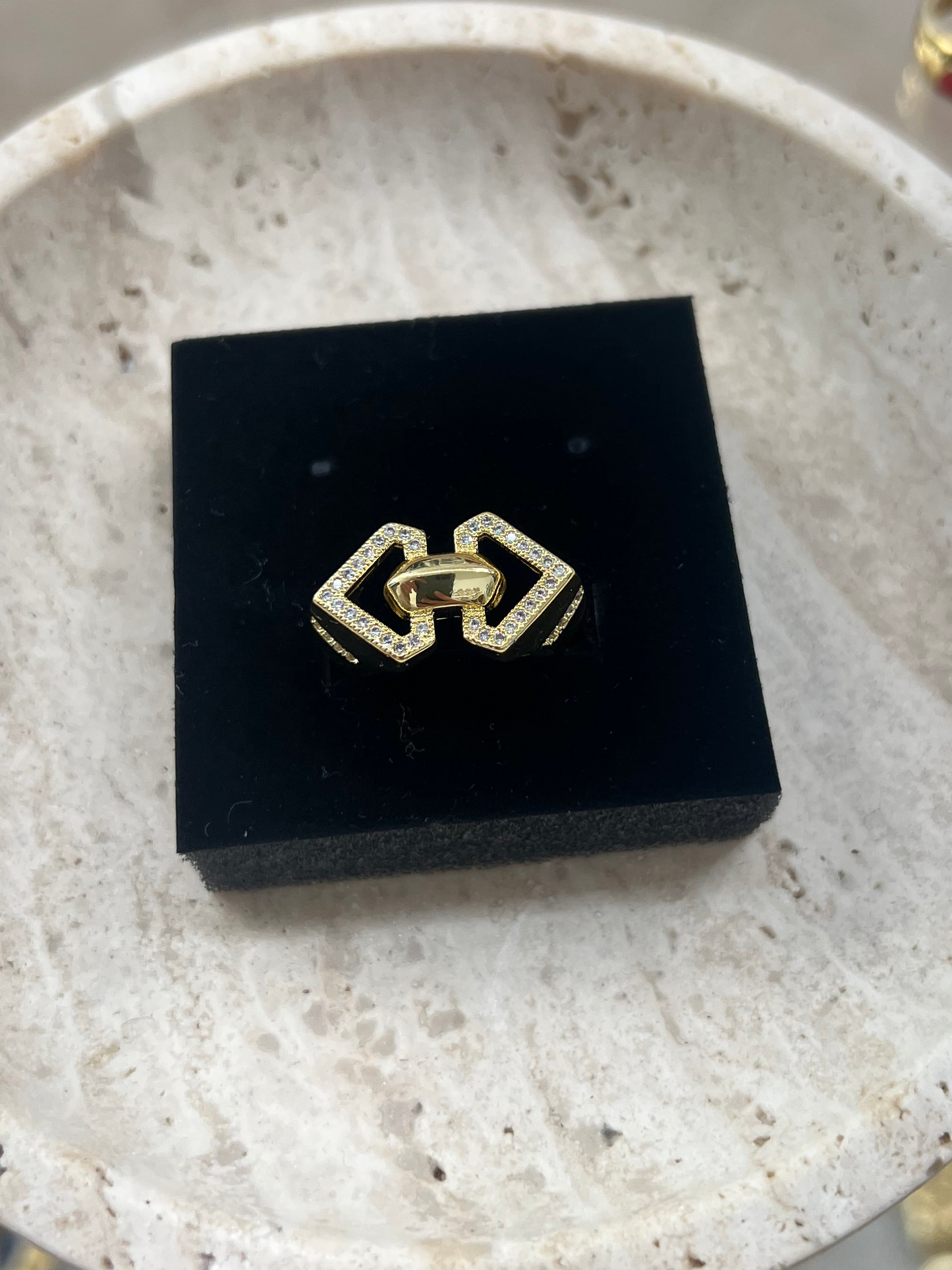 Gold And Crystal Double Triangle Ring