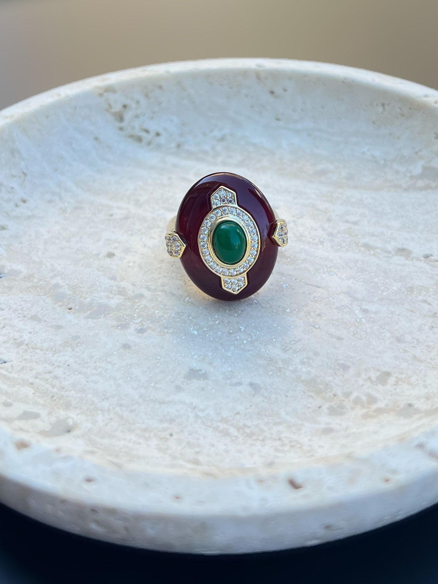 Burgundy Emerald Crystal Ring