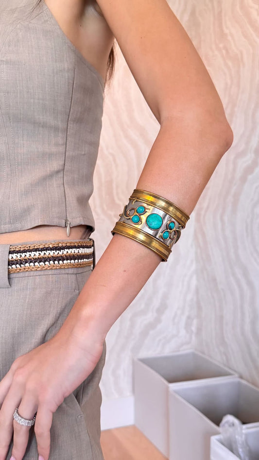 Vintage Mixed Metals & Turquoise Cuff