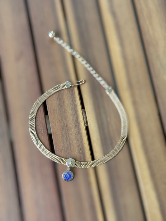Vintage Gold Mesh Choker With Jewish Star Charm