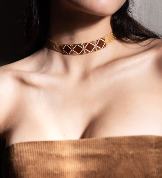 Vintage Mesh Art Deco Enamel Choker