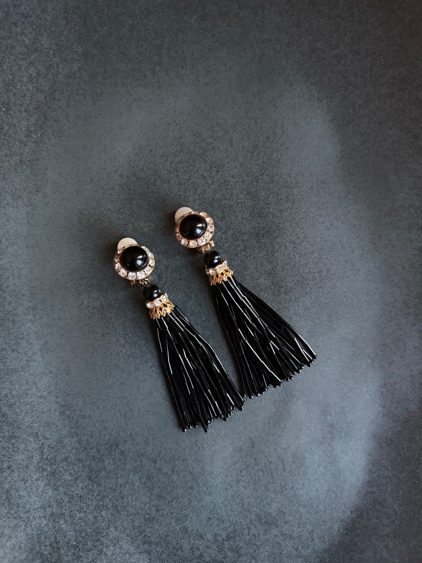 Vintage Etruscan Beaded Tassel Earrings
