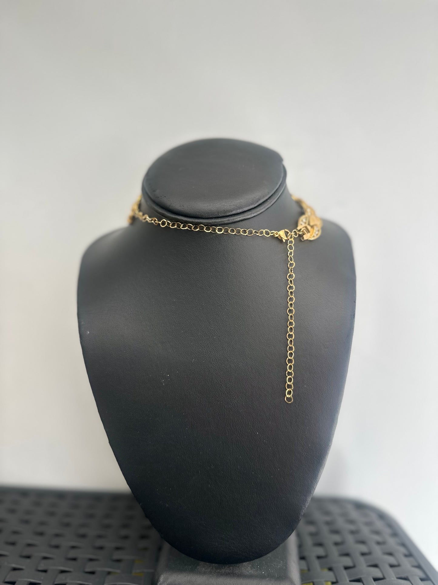 Brush Gold and Rhinestone Choker Necklace