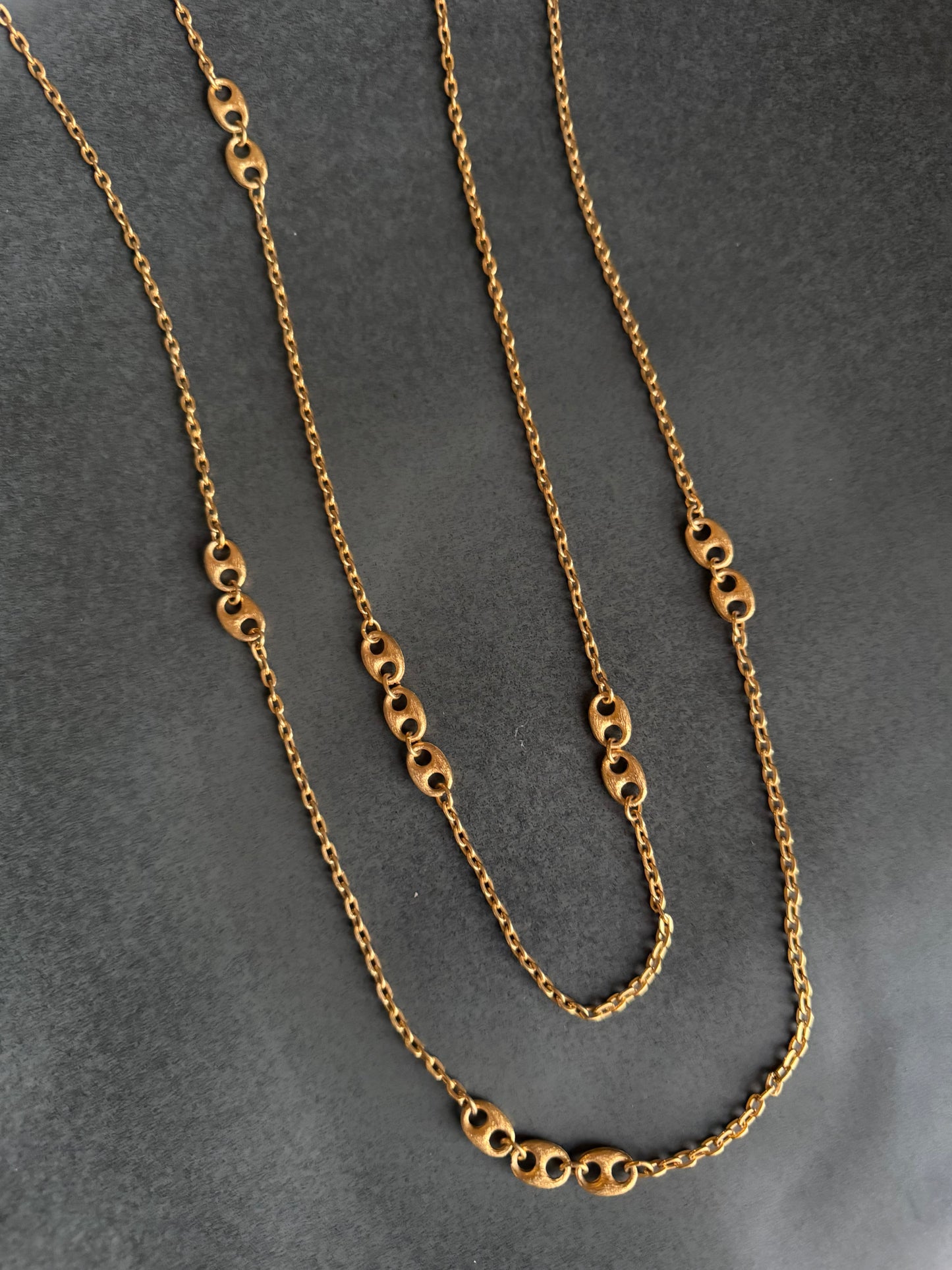 Signed Crown 25" Long Vintage Gold Tone Filigree Rope Necklace