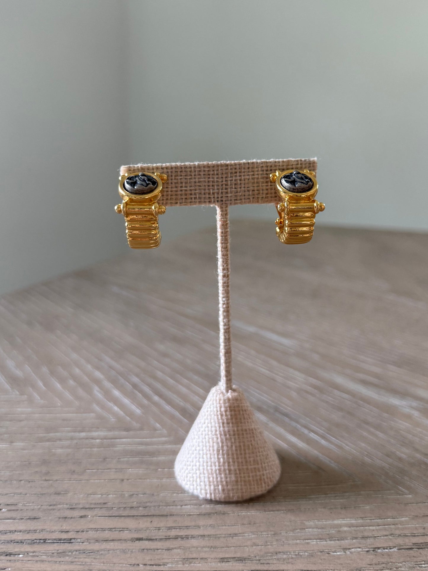 Coin Gold Ribbed Hoop Earring