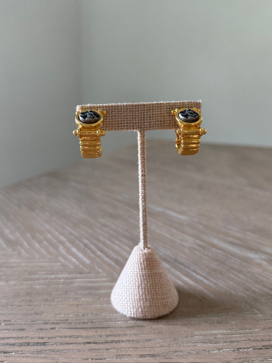 Coin Gold Ribbed Hoop Earring