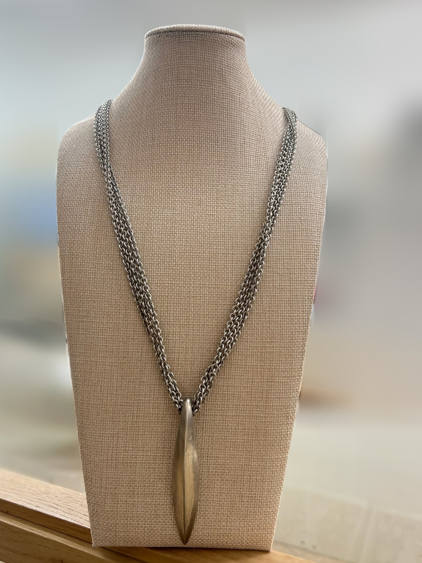 Brushed Silver Multi Chain Pendant Necklace