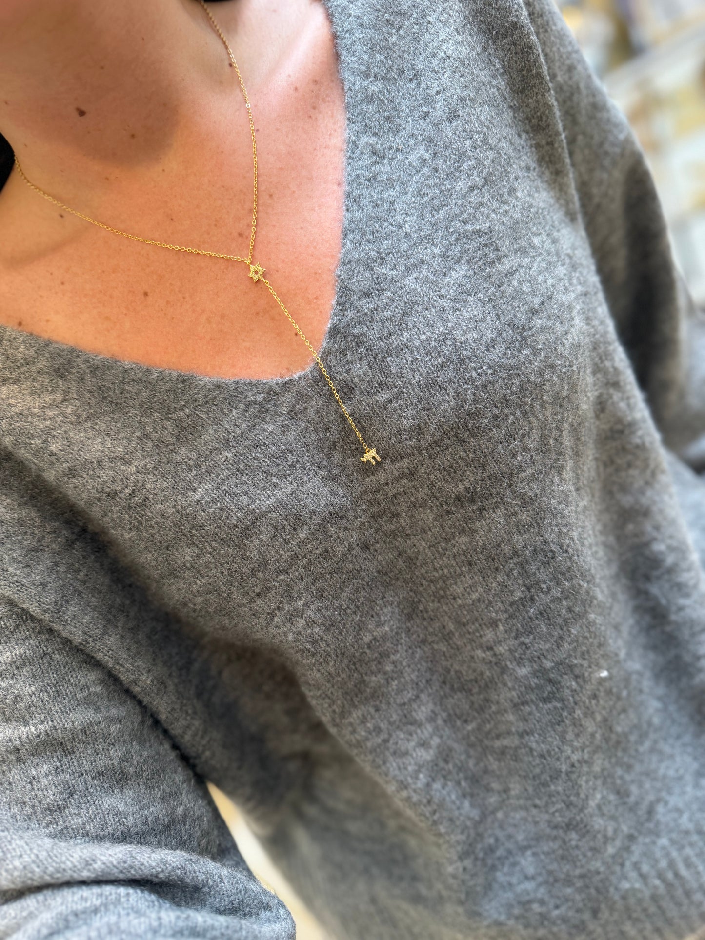 Jewish Star and Chai Lariat Necklace