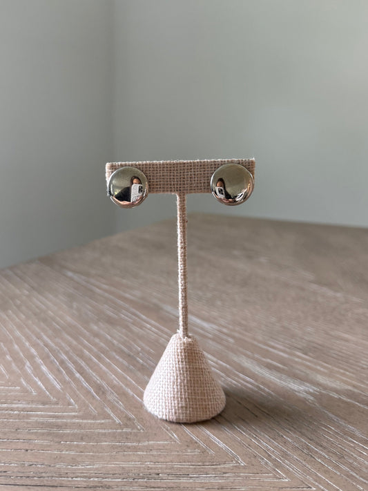 Mini Silver Button Clip Back Earringd