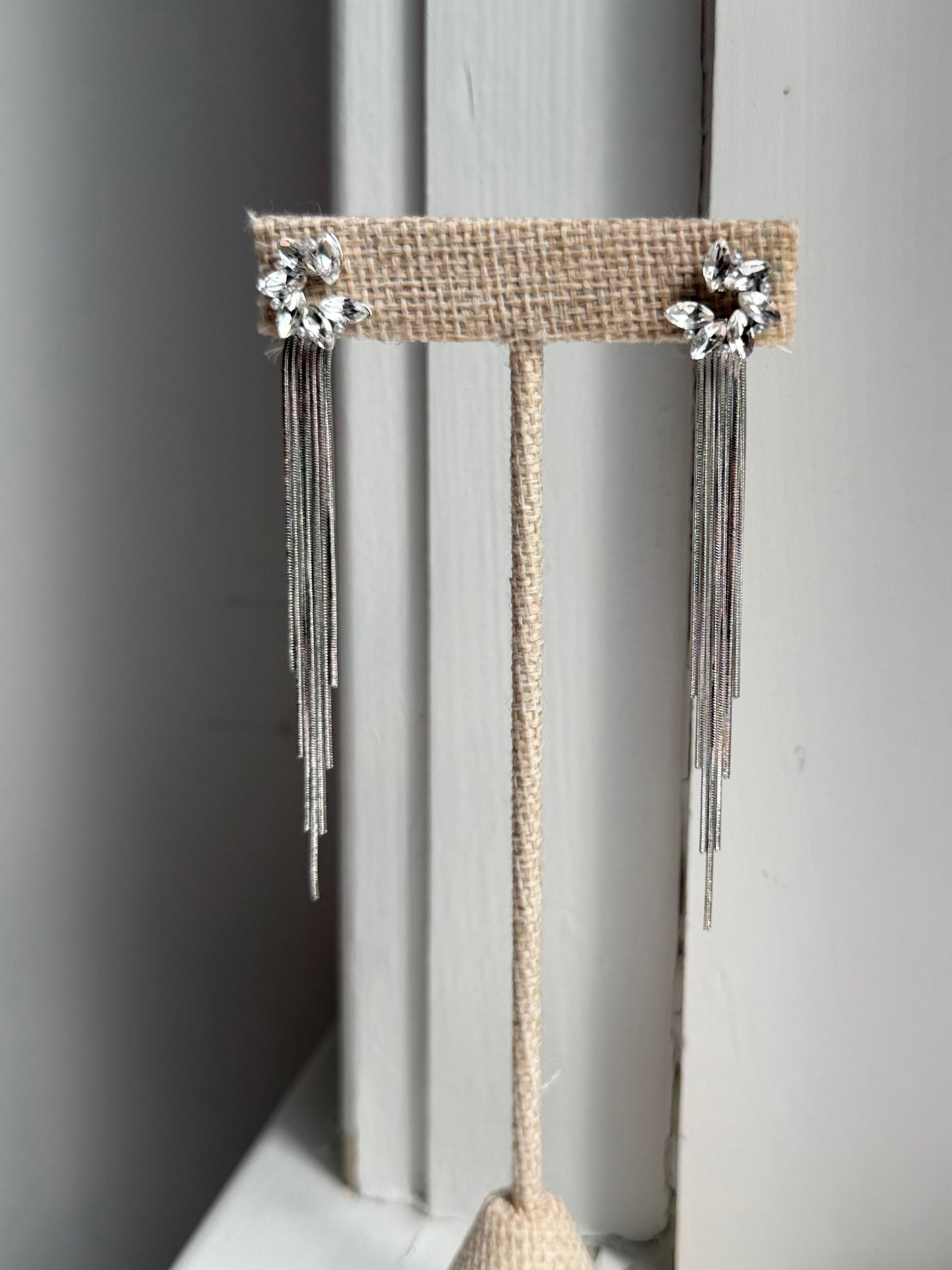 Silver Tassel Crystal Earribgs
