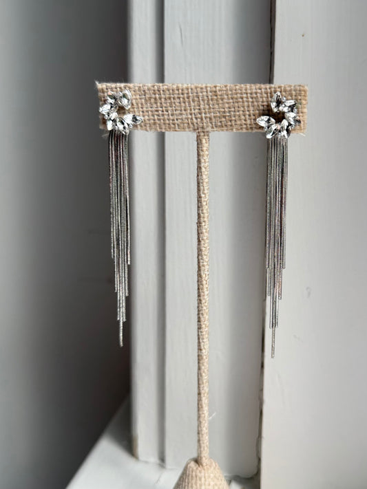 Silver Tassel Crystal Earribgs