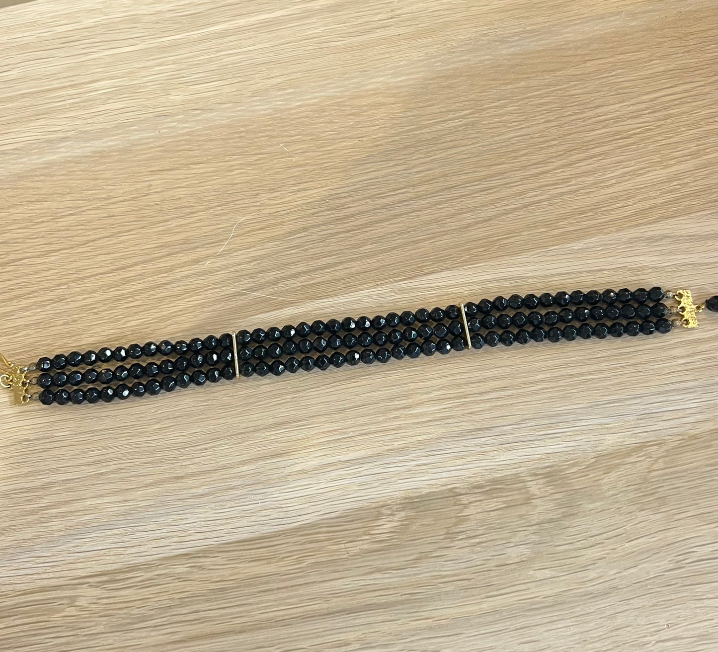 Black Three Strand Beaded Choker