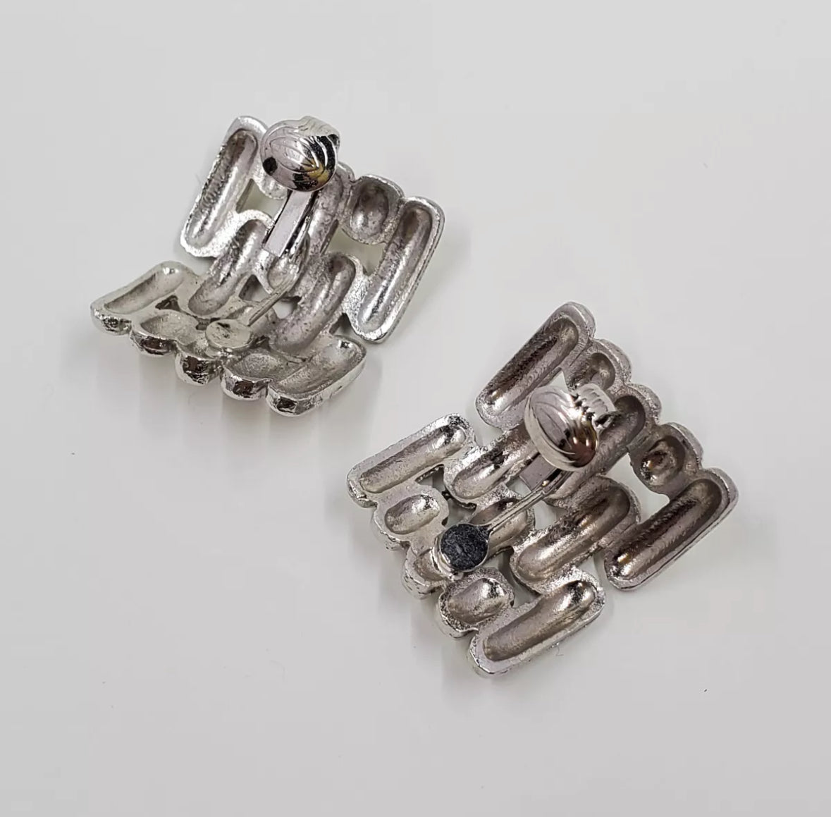 Silver Tone Clip On Weave Earrings