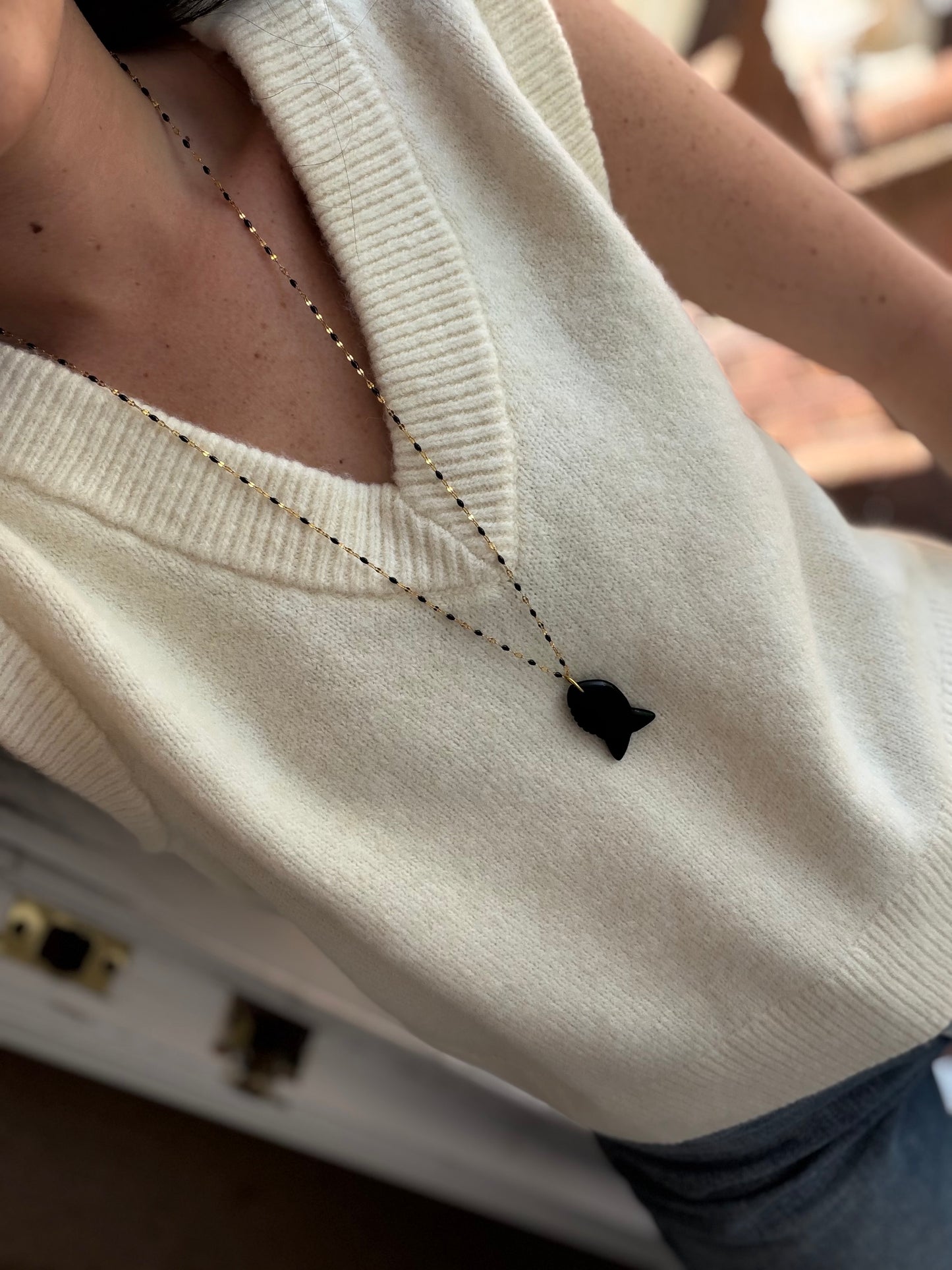 Beaded Chain Fish Necklace