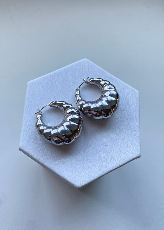 Silver Puffed Hoops