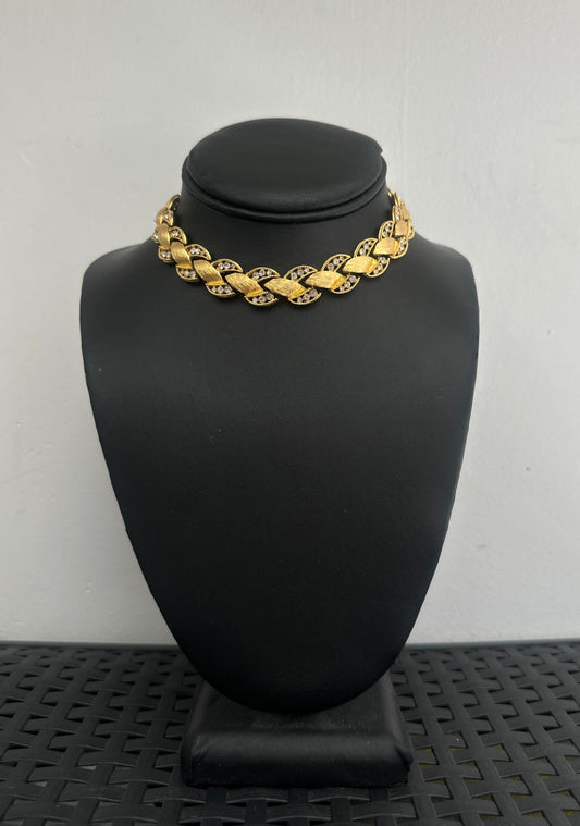 Brush Gold and Rhinestone Choker Necklace