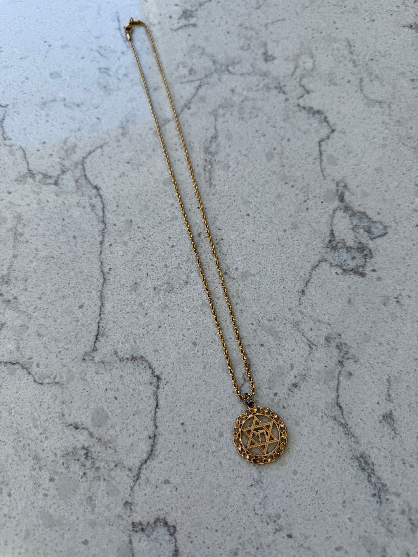 Gold plated Chai Jewish Star of David necklace