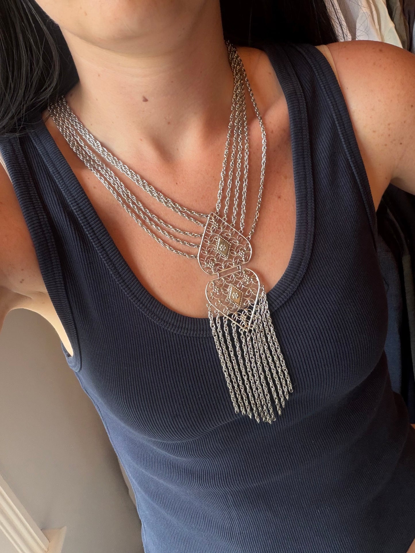 Vintage Egyptian Silver Statement Necklace