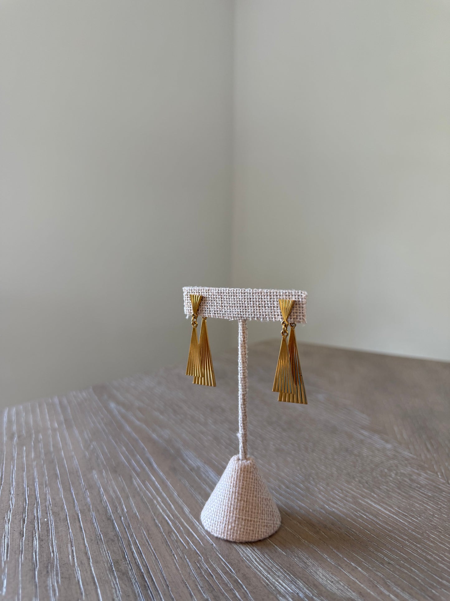 Gold Ribbed Double Hanging Earrings