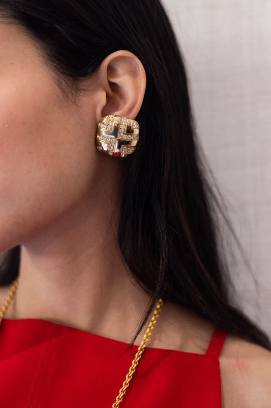 Vintage Ciner Gold And Rhinestone Earrings