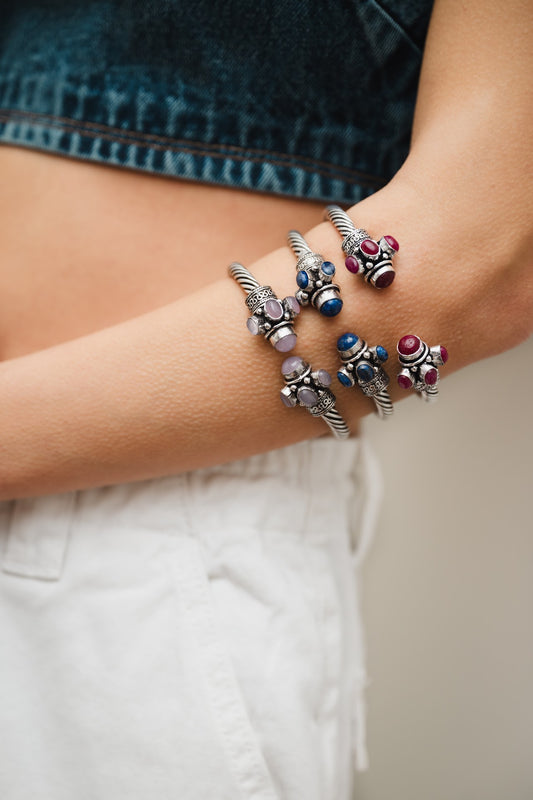 Silver Twisted Colored Cuff Bracelets