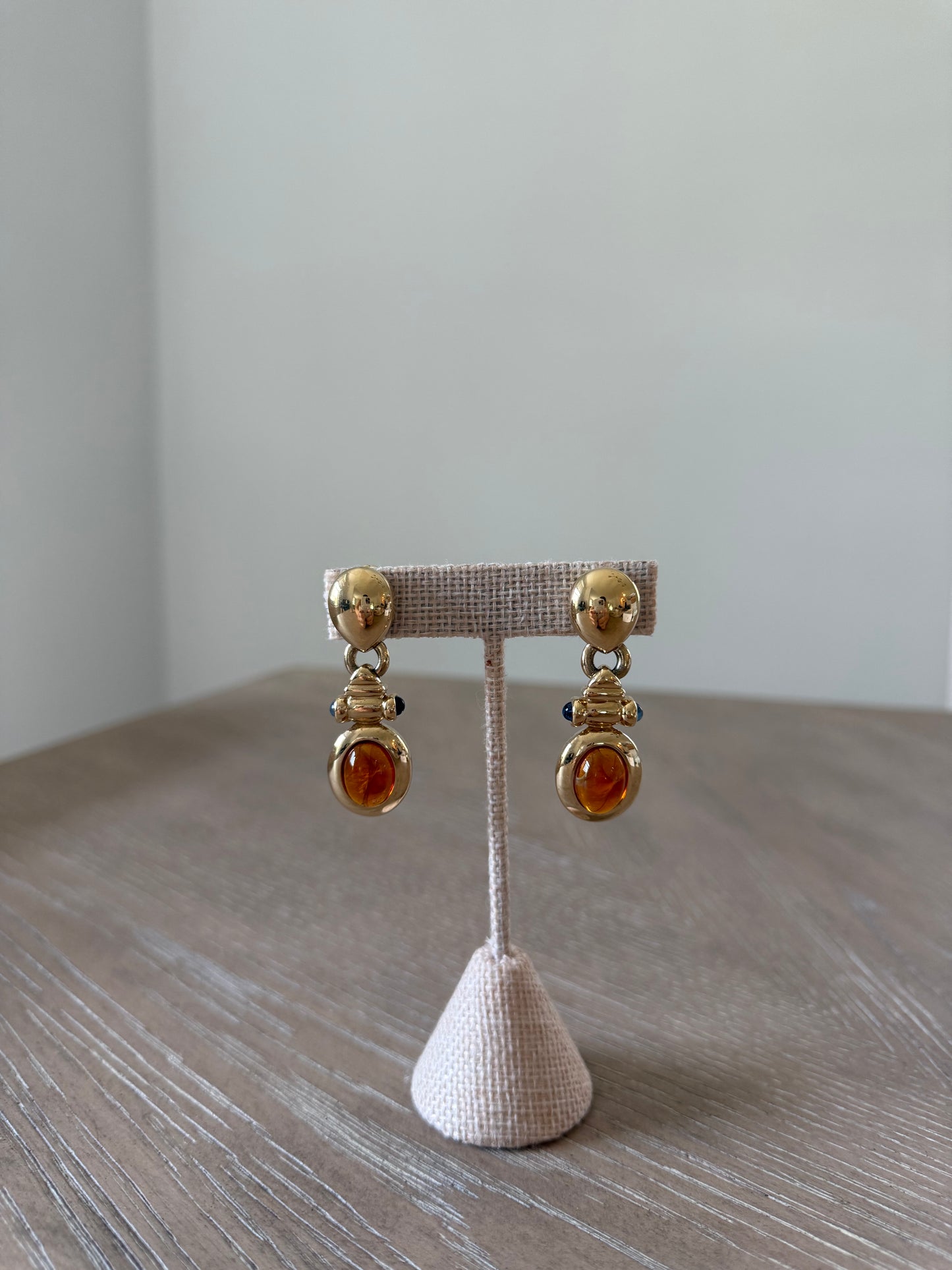 Vintage Glass Cabochon Colored Clip on Earrings
