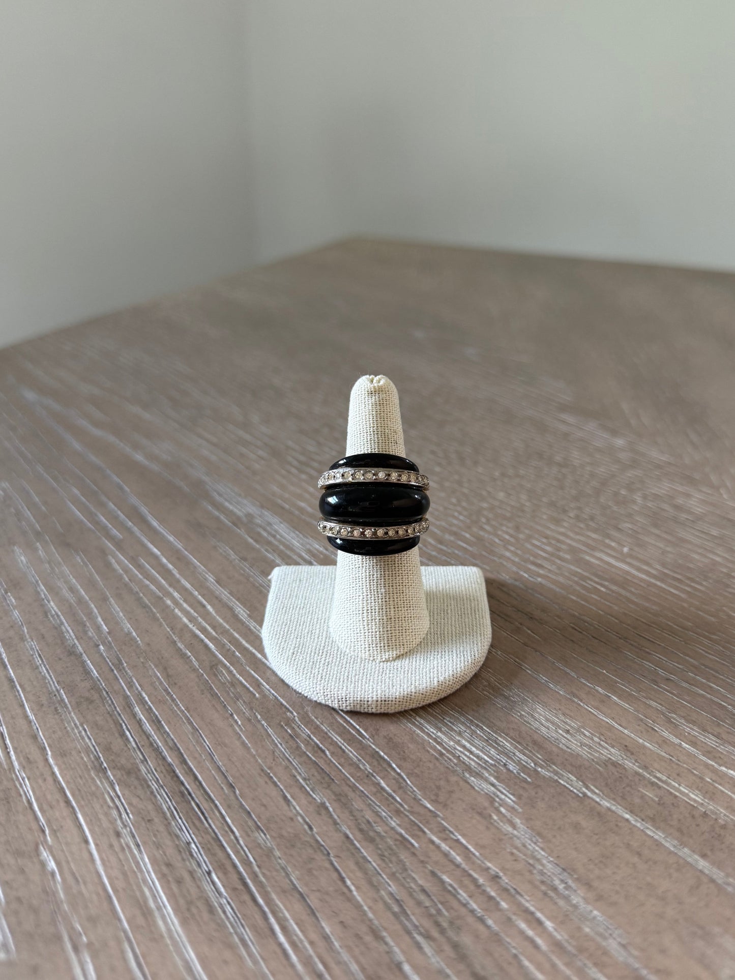 Black And Crystal Statement Ring