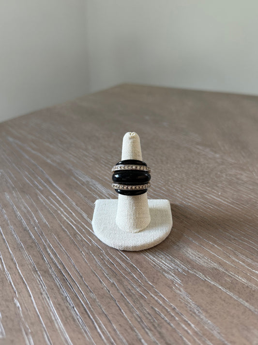 Black And Crystal Statement Ring