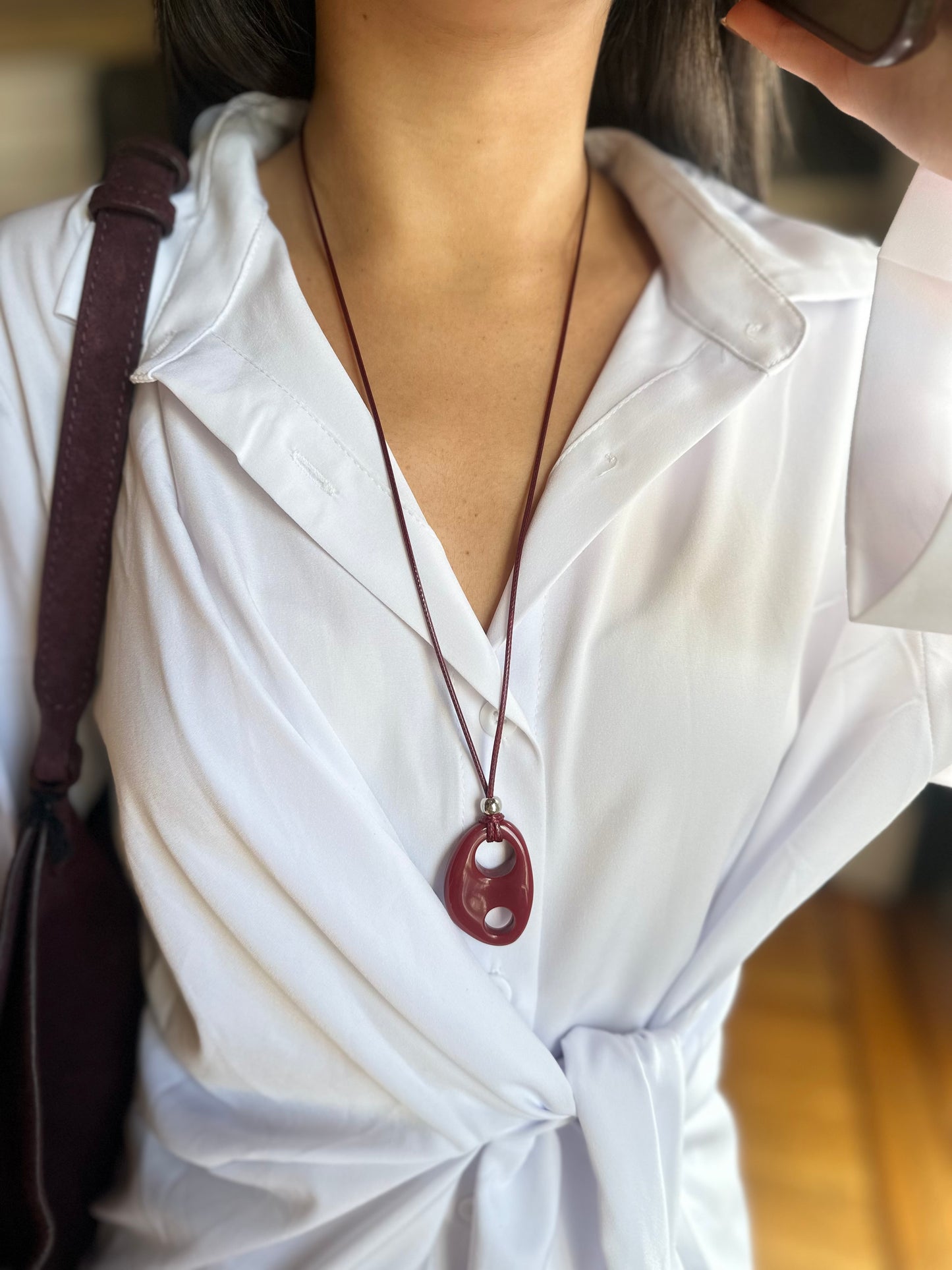 Coffee Bean Cord Pendant Necklace