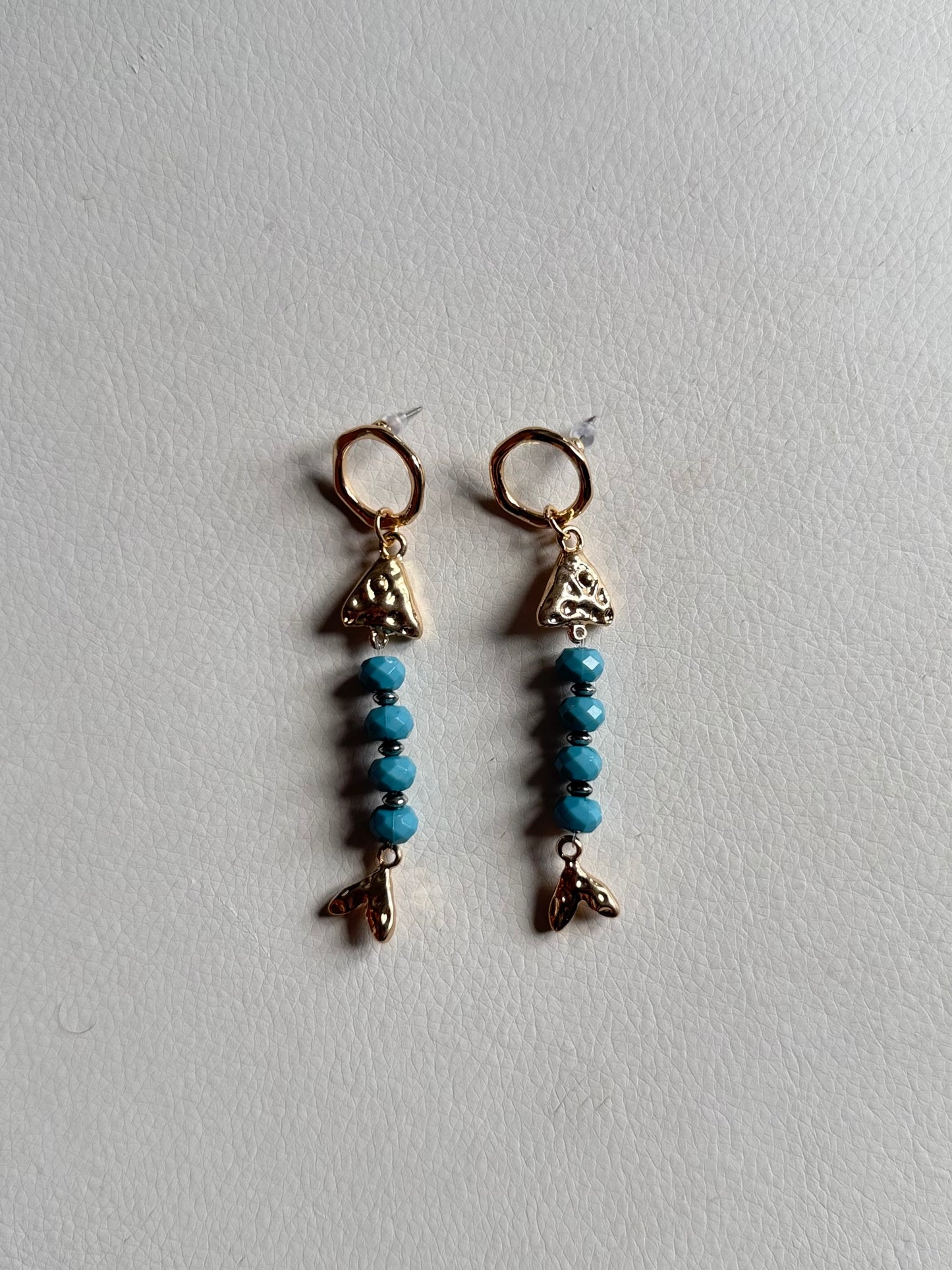 Blue Beaded Fish Earrings