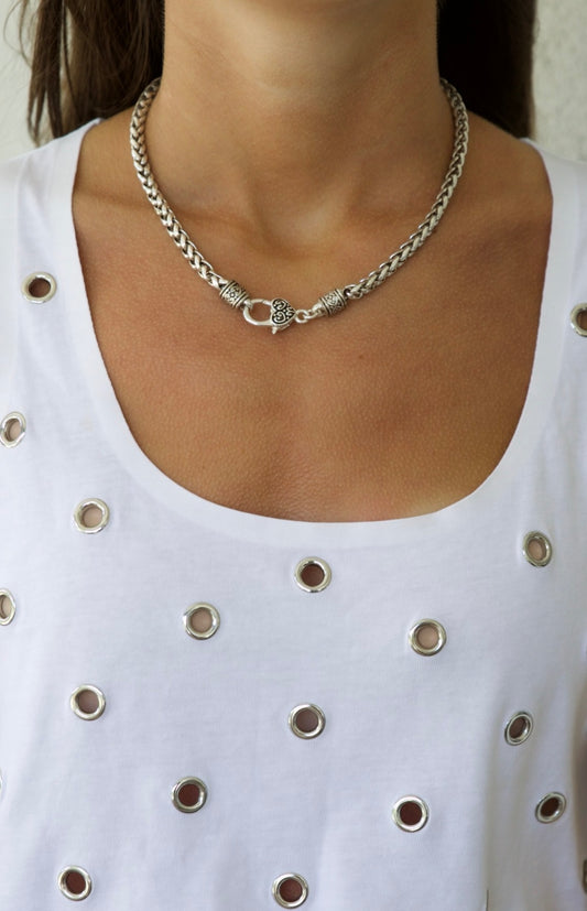 Silver Braided Hook Necklace