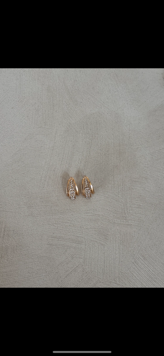 Gold And Crystal Dainty Half Hoop Earrings
