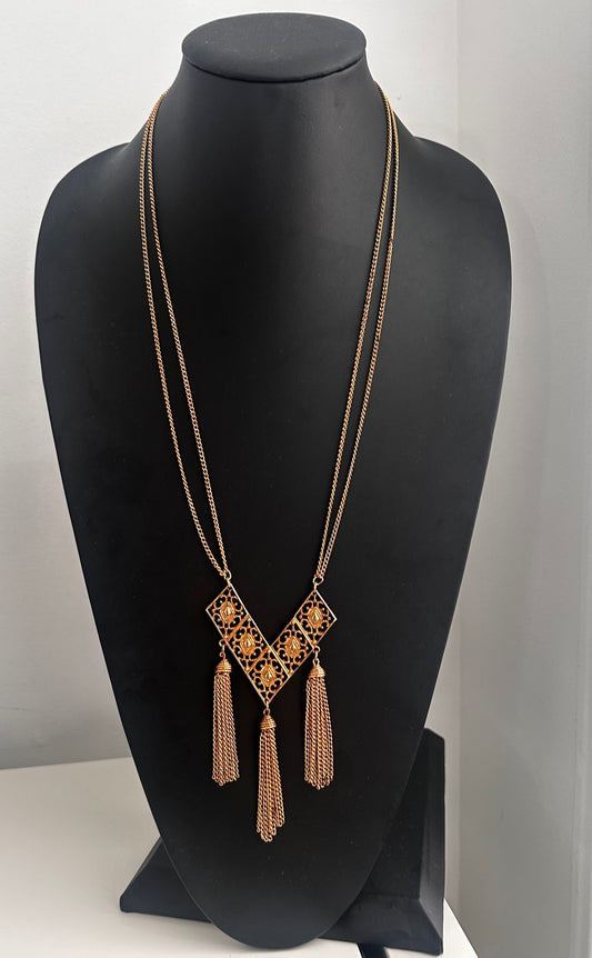Gold Tassel Pendant Necklace
