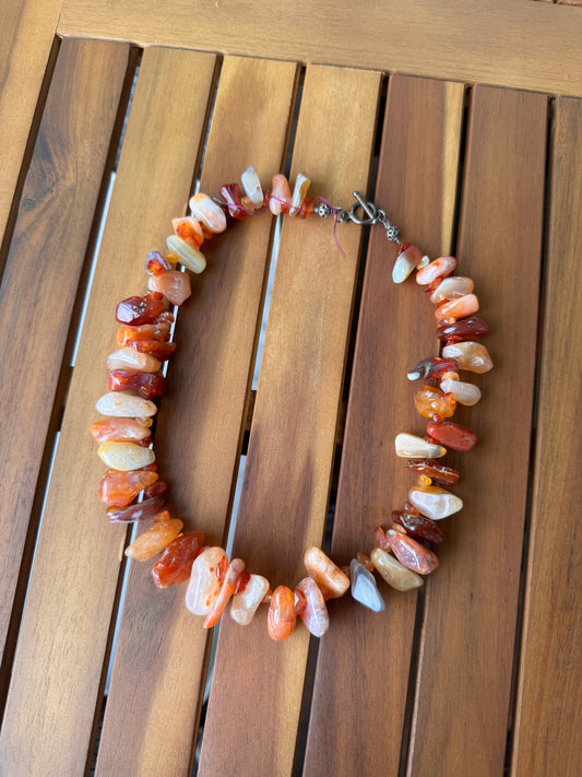 Orange Red Colored Thick Beaded Necklace