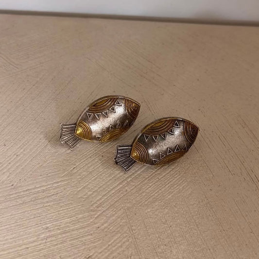 Vintage Gold Tone Fish Clip On Earrings