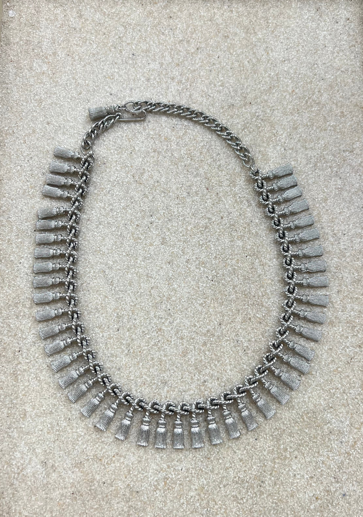Silver Tassel Fringe Choker Necklace