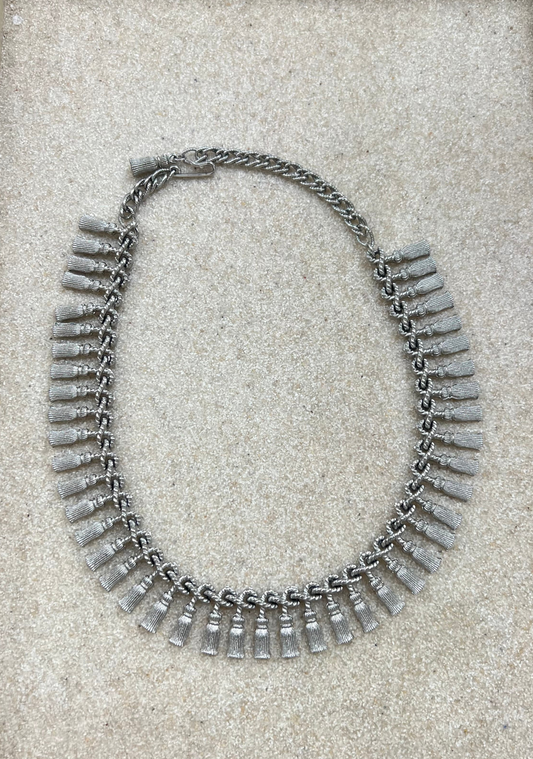 Silver Tassel Fringe Choker Necklace