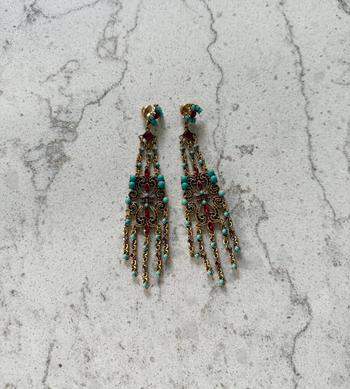 Gold and Turquoise Hanging Statement Earrings